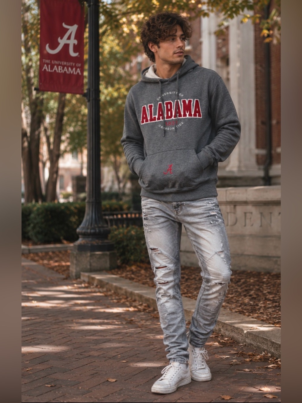 University of Alabama Crimson Tide Gray Fleece Hoodie Pullover Embroidered Logo
